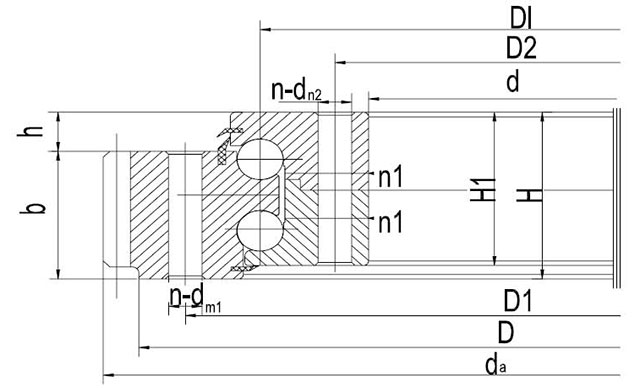 Double-Row Step Bore Ball Slewing Bearings External gear type Dimensional Diagram