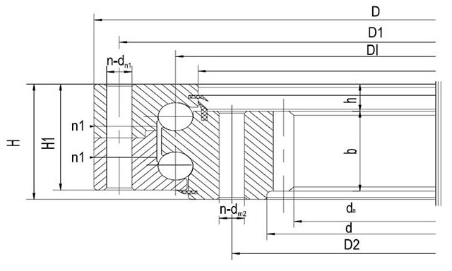 Double-Row Step Bore Ball Slewing Bearings Internal gear type Dimensional Diagram