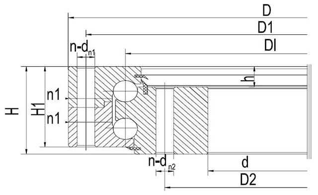 Double-Row Step Bore Ball Slewing Bearings No gear type Dimensional Diagram