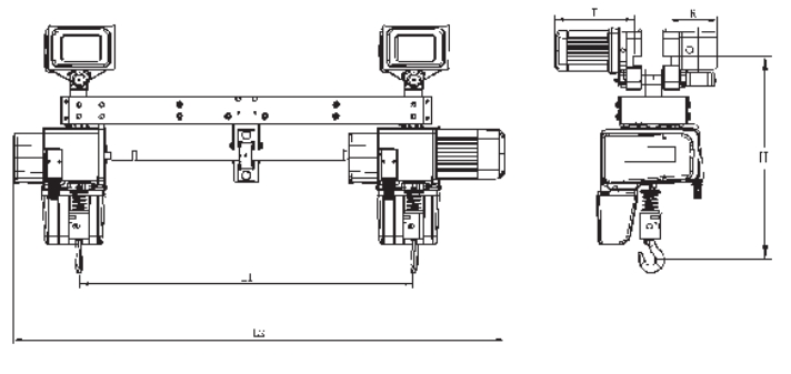 European Electric Chain Hoist (Double Hook) Dimensional Diagram