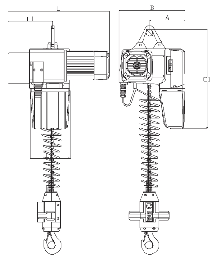 European Electric Chain Hoist (Hand Control) Dimensional Diagram