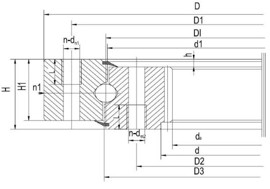 Single-row Four Point Angular Contact Ball Slewing Bearings External gear type Dimensional Diagram