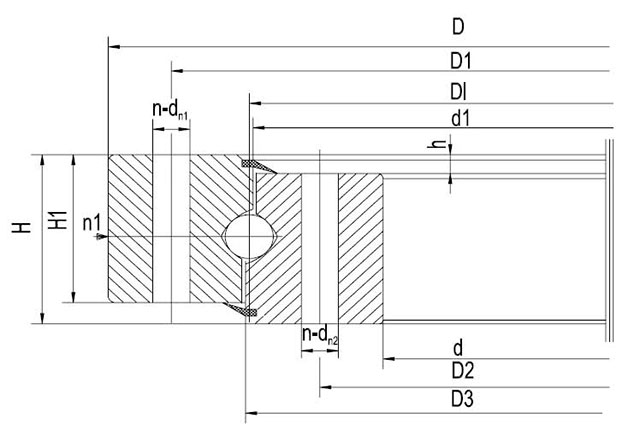 Single-row Four Point Angular Contact Ball Slewing Bearings No gear type Dimensional Diagram