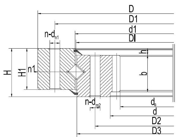 Single-Row Crossed Roller Slewing Bearings Internal gear type Dimensional Diagram