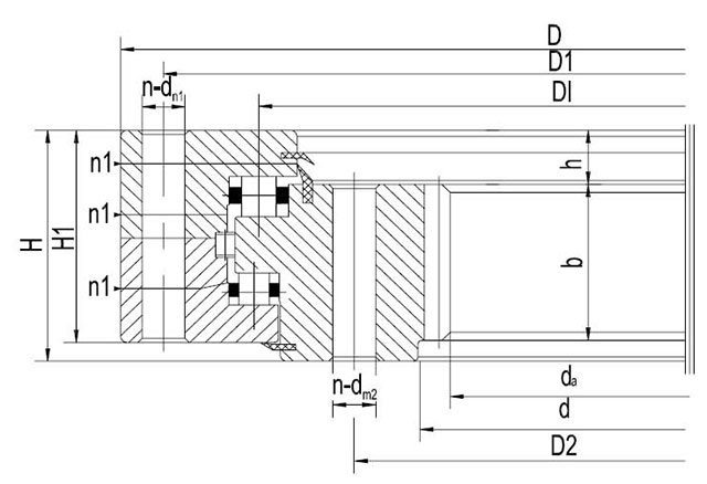 Three-Row Roller Slewing Bearings Internal gear type Dimensional Diagram