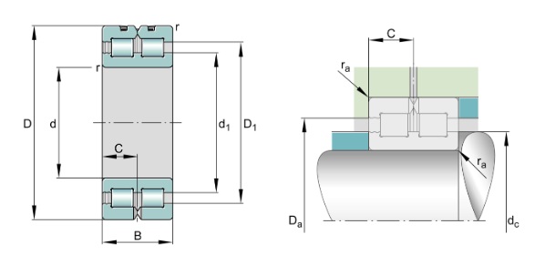 Double Row Full Complement Cylindrical Roller Bearing Diagram